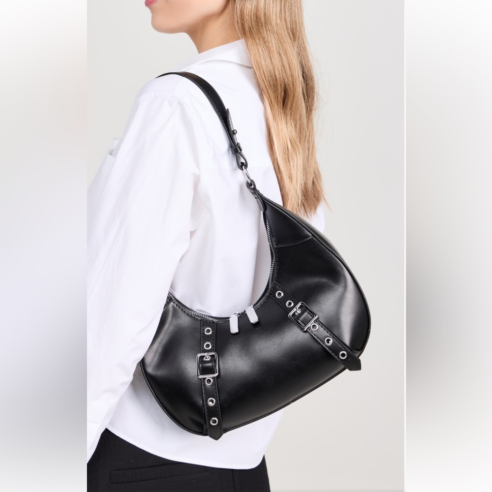 8 Other Reasons Black Double Buckle Vegan Leather Shoulder Bag NWT
